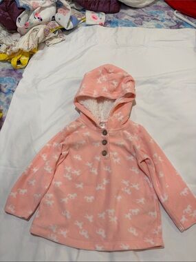 Carter's Pink Hooded Fleece Pullover with White Horse Motif